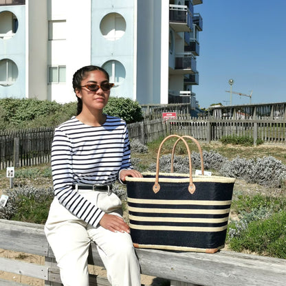 Panier de plage à rayures