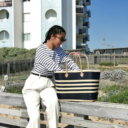 Panier de plage à rayures